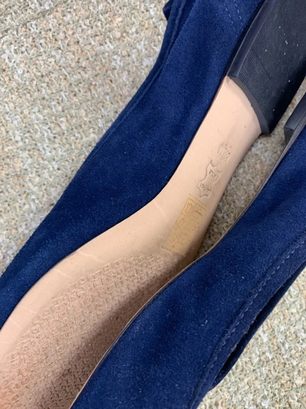 Tory Burch Navy Suede Round-Toe Ballet Flats with Gold Logo